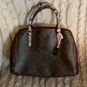 NWOT Coach Satchel - Brown Signature Canvas w/ Snake and  Croc Accent